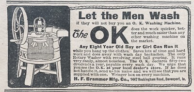 1905 AD.(XH42)~H.F. BRAMMER MFG. CO. DAVENPORT, IOWA. O.K. WASHING MACHINE