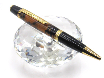 BEAUTIFUL HIGH QUALITY HANDMADE REGAL GOLD/BLACK ACRYLIC TWIST BALL POINT PEN