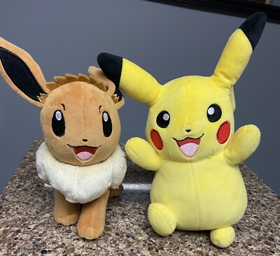 Pokemon Pikachu Dancing & Eevee Happy Face 8'' Plush (2021) Nintendo Stuff Animal