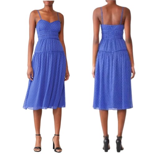 La Maison Talulah Dress Women Small Blue And Black Polka Dot Sorrento Midi Boho