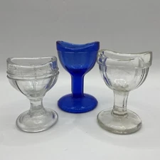 Vintage Lot of 3 Eye Wash Cups Armstrong Maris Cobalt Ocular Care Optical
