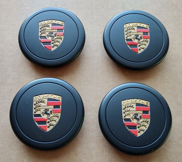 Porsche 911 930 944 Fuchs Factory OEM BLACK Wheels Center Caps Colored
