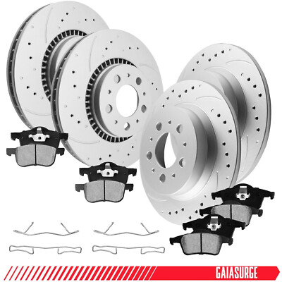 Front + Rear DRILLED Rotors Ceramic Brake Pads for Volvo S60 S80 V70 5lugs