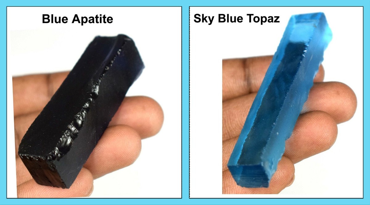 ボリビア産アパタイト 180 Ct Apatite & Sky Blue Topaz Slice Rough Pair Certified AD594