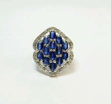 STERLING SILVER BLUE STONE AND CUBIC ZIRCONIA RING SIZE 6 1/2