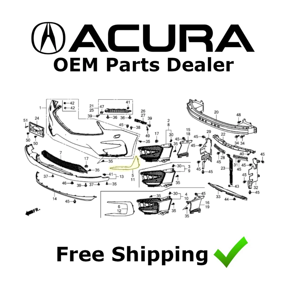 Acura RDX 2019-2021 LH + RH par parachoques delantero adorno nuevo (OEM) Foto 4 de 4