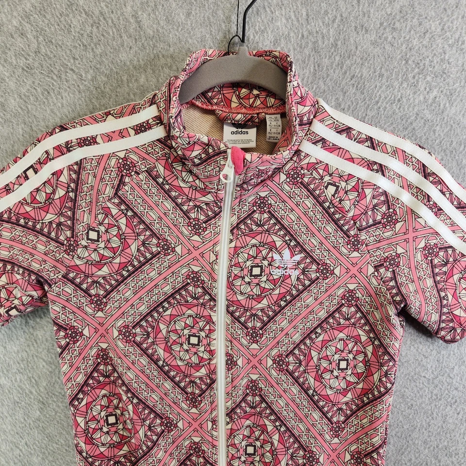 Adidas Dress Girls M Pink Stained Glass Trefoil Zip Up Pockets Short Retro - Image 2 of 4