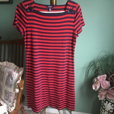 Ladies Cotton Knit Striped Dress By Chaps - Size M - EUC