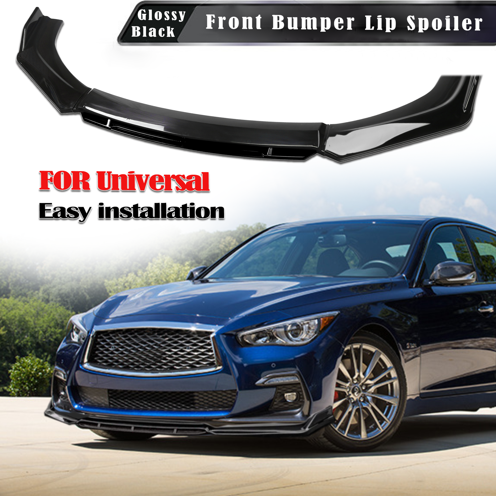 For INFINITI Q50 Glossy Black Front Bumper Lip Spoiler Splitters Body Kit