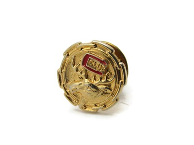Vintage Loyal Order of the Moose Lapel Pin Gold Tone Red Enamel Moose Head CLUB