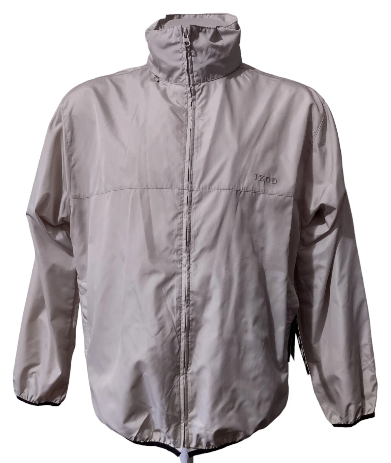 Izod WindBreaker Jacket Men's Medium Packable Golf Full-zip Roll Up Hood Pockets