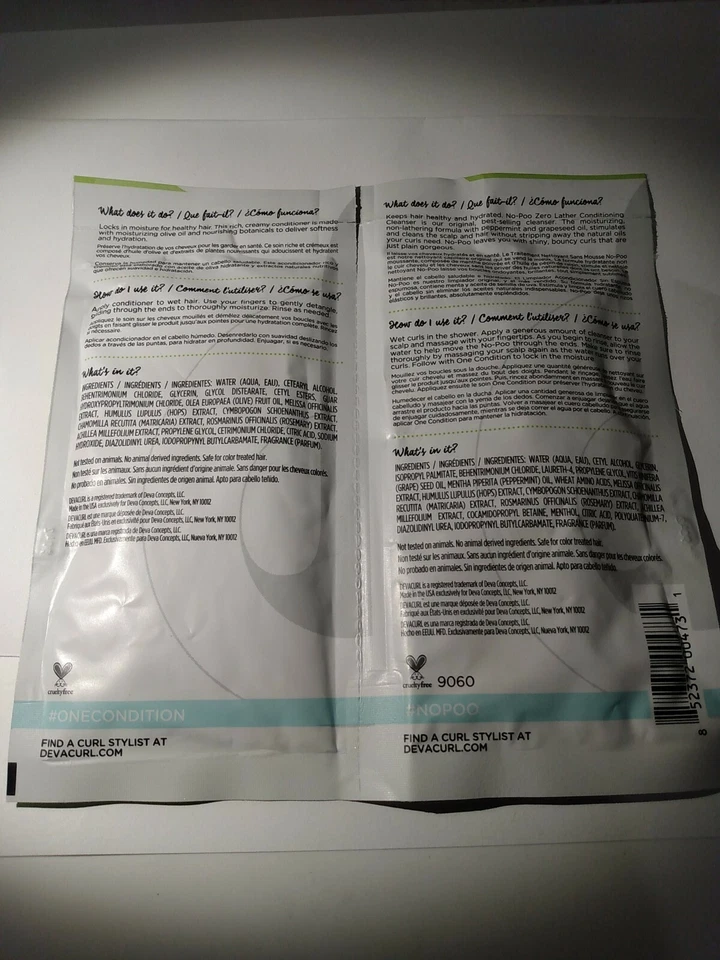 DevaCurl No Poo and One Condition Decadence Samples 1 oz $2 Shipping - Image 4 of 4