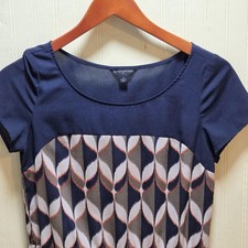 Banana Republic Dress Womens 0 Blue Geometric Short Sleeve Scoop Neck Sheath