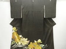 7694546: JAPANESE KIMONO / ANTIQUE TOMESODE / SILK / EMBROIDERY / FLOWERS