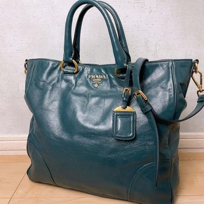 PRADA Prada Vitello Shine 2way bag blue navy navy blue