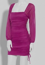 Jump Apparel Women Juniors Purple Glitter Squareneck Ruched Mini Dress Size M