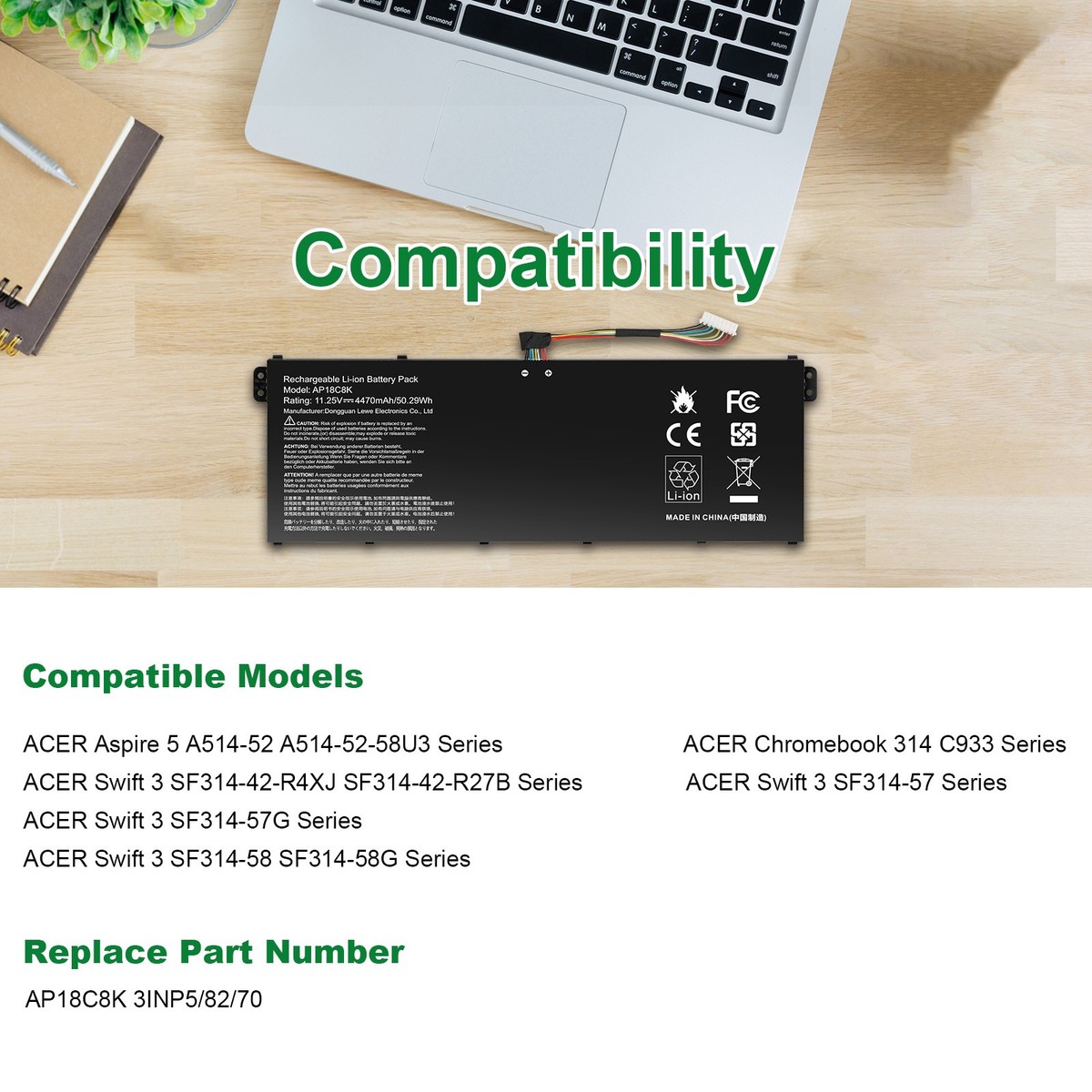 ✓Battery AP18C8K For Acer Aspire 5 A514-52 A715-42G Chromebook