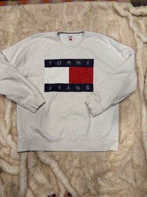 Tommy Jeans Flag Logo Crewneck Sweatshirt White XXL Pullover
