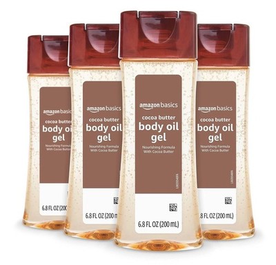 (4 PACK) *AMAZON BASICS BODY OIL GEL WITH COCOA BUTTER, PARABEN FREE, 6.8 FL OZ