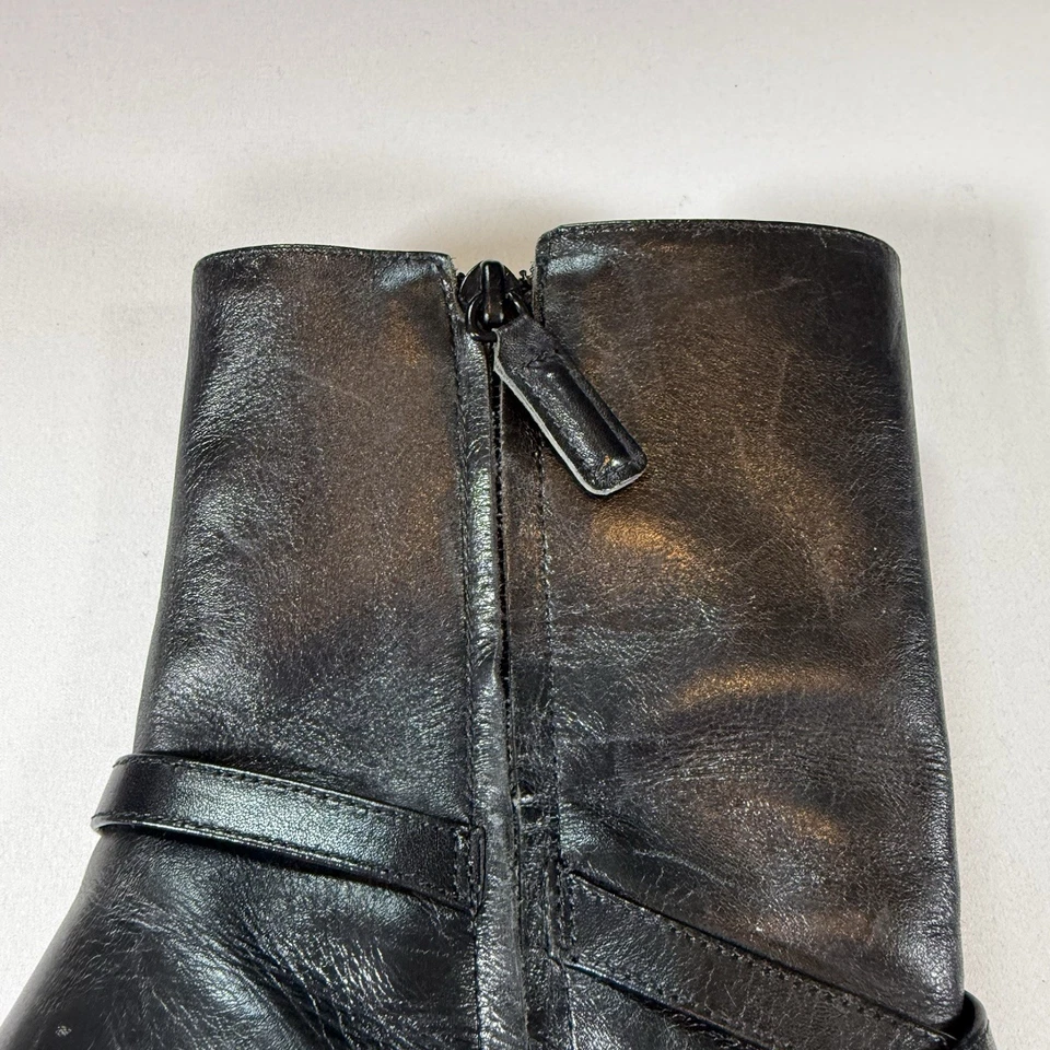 Antonio Melani Vtg Leather Buckle Mid Calf Round Toe Heel Boots Black Wms 8.5 - Image 3 of 4