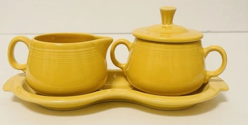Fiesta Fiestaware Sunflower Creamer And Sugar Bowl With Tray Set No Chips Yellow