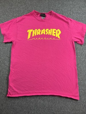 Vintage Thrasher Magazine Skateboarding Skate Classic Logo Pink T Shirt Size Med