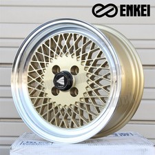 Authentic Enkei 92 15x7 4x114.3 38 Offset Machine Lip Gold Mesh Sport Wheel Set
