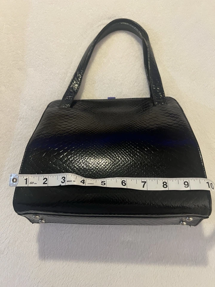 Vintage France Dofan 1950s Black Leather Croc Pattern Silver Hardware - Image 4 of 4