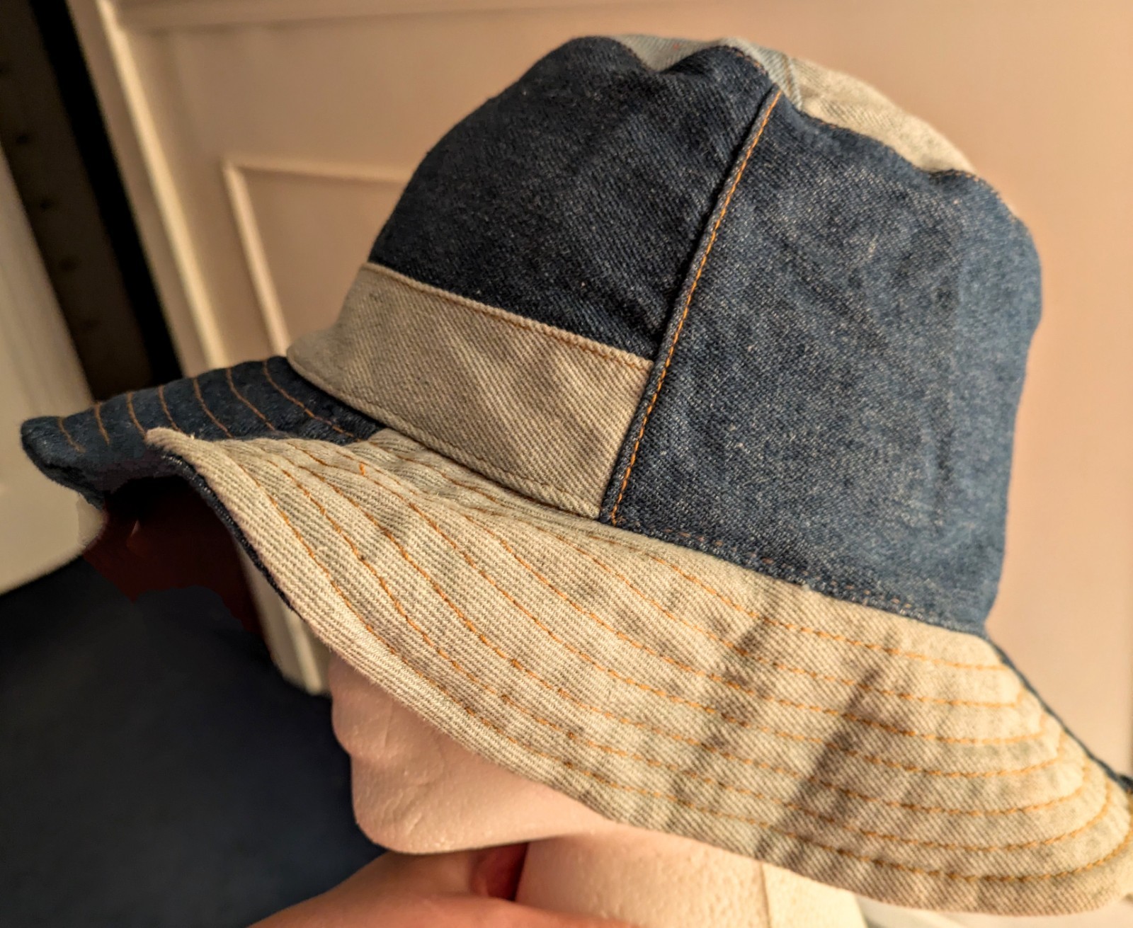 Hello Tree Denim Patchwork Bucket Hat Blue O/S Co… - image 1