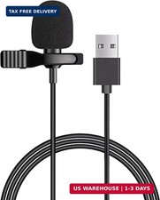 QQM USB Lavalier Microphone, Plug Play Clip-On Lapel Mic for PC