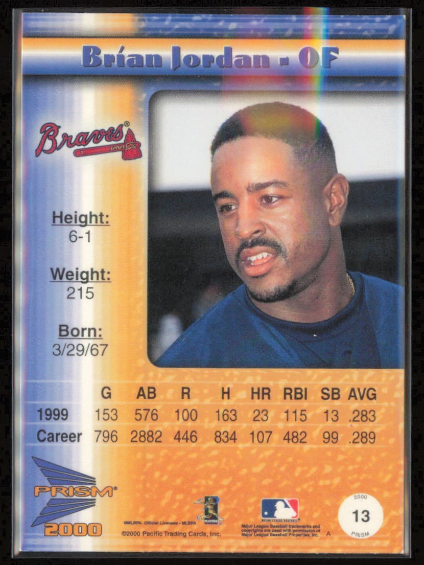 2000 Pacific Prism Holographic Purple #13 Brian Jordan /99 thumbnail 2