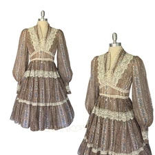 Gunne Sax Vintage 70s Corset Mini Dress Size 9 S Paisley Festival Lace Calico