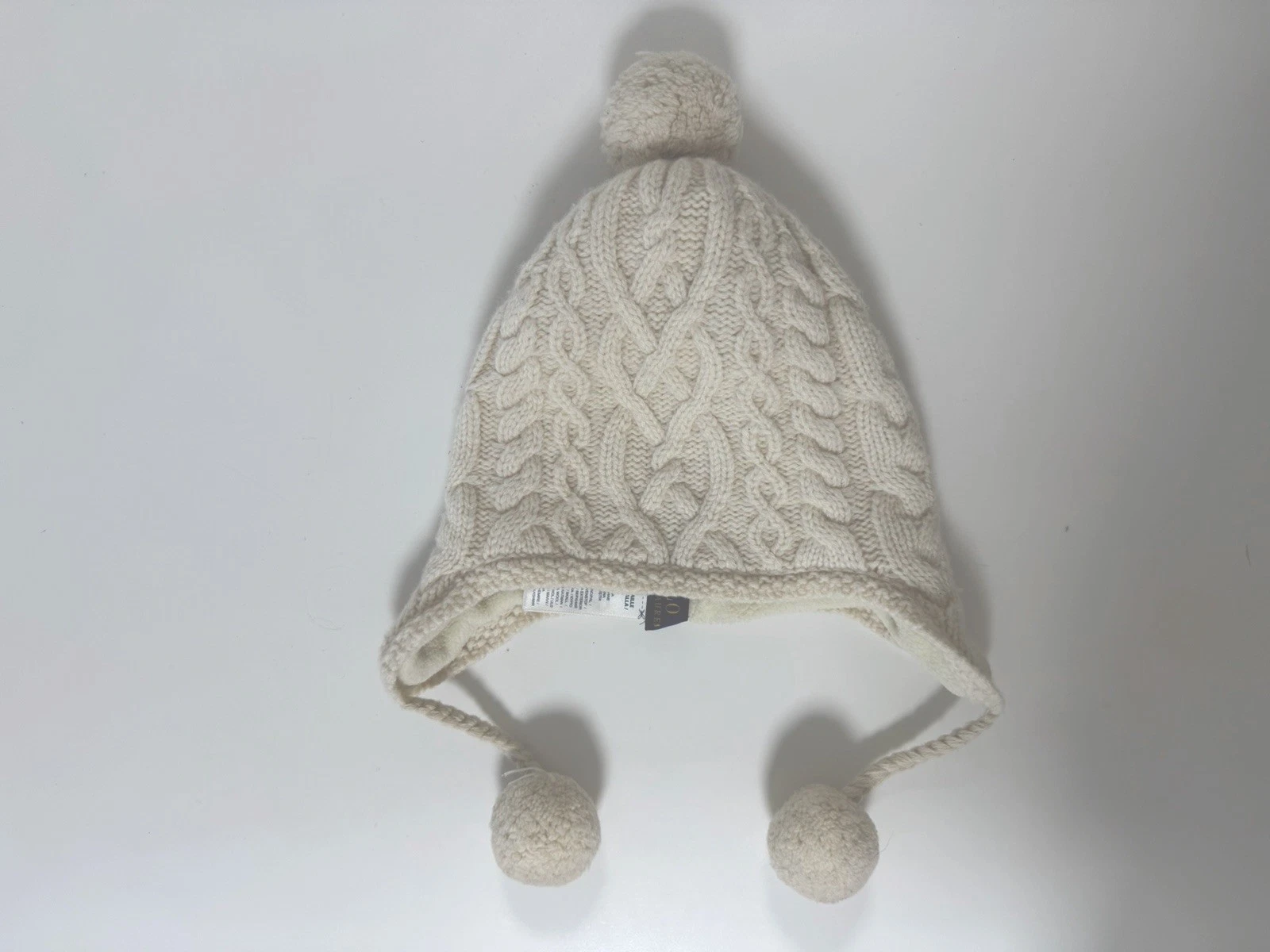 Polo Ralph Lauren Baby Girl 4-6 yo Beanie Hat White Cable Knit Wool Ear Flap