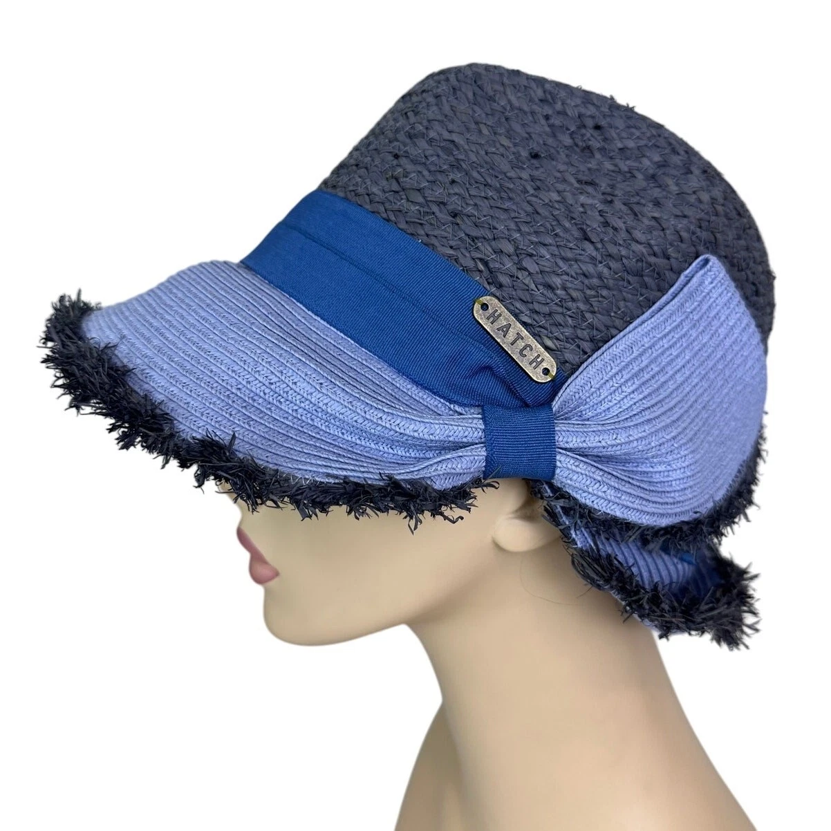 Hatch Women's Adjustable Straw Sun Hat Gray Blue Beach Cruise Summer Wide Brim