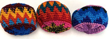 Crocheted Hacky Sack 3pk Multi assorted colors patterns Foot Bag