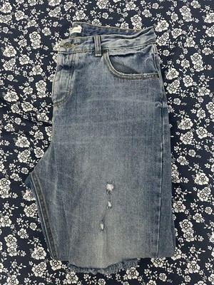 Avec Les Filles Blue Distressed  High Rise Straight Jeans Womens Size 30/10
