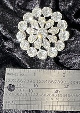 Vintage Brooch Clear Round Rhinestone Floral Starburst Pattern Silver Tone Pin