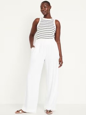 Old Navy Women s High-Waisted Linen-Blend Wide-Leg Pants Calla Lillies Size XL
