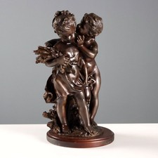 Scultura Antica Bronzo di Auguste Moreau Bambini che Sussurrano '900 Originale