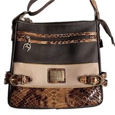 Cavalinho Handbag Crossbody Bag Brown Cream Faux Snake Skin Leather