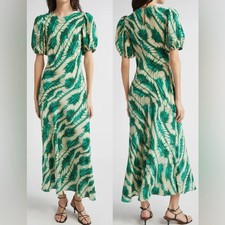NEW Ulla Johnson Ines Puff Sleeve Silk Maxi green Dress sz 2