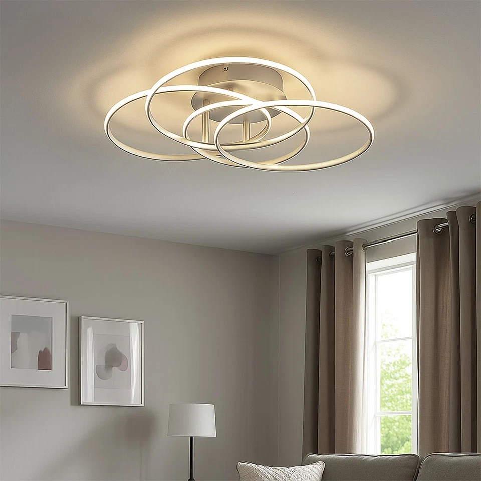 Plafoniera Lampada da Soggiorno Design Argento Alluminio Anelli Regolabile LED - Immagine 3 di 4