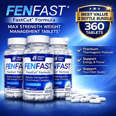 Fenfast 3 Bottle Pack! Weight Management Energy Diet Pills - White/Blue Tablets