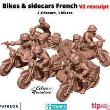 WW2 French Bikers & Sidecars Set (3D PRINTED)