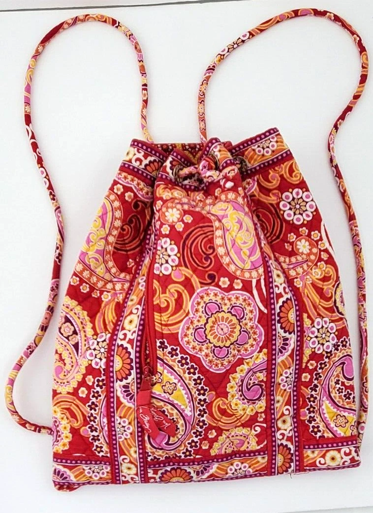 Vera Bradley Drawstring Backpack Cinch Tote Raspberry Fizz Pink Red Paisley 2008