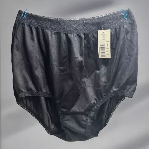 VTG NEW Black Cotillion Shiny Briefs Panties DBL Sided Cotton Gusset SZ 6 Granny