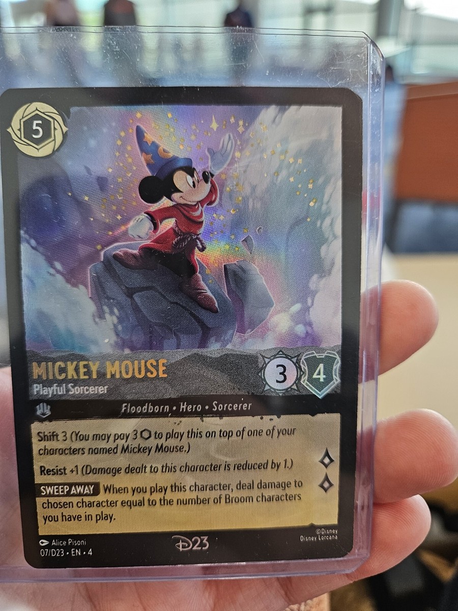Disney Lorcana MICKEY MOUSE PLAYFUL SORCERER D23 Exclusive Promo Card Disney Lorcana MICKEY MOUSE PLAYFUL SORCERER D23 Exclusive Promo Card