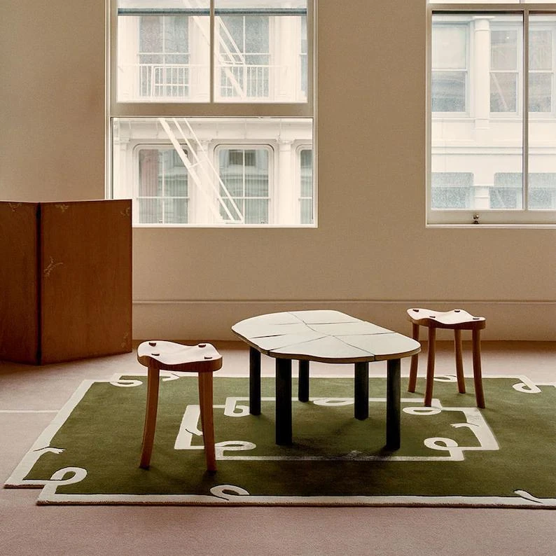 Tapete de área moderno liso para quarto cor sólida tapete de lã verde escuro para viver - Imagem 3 de 4