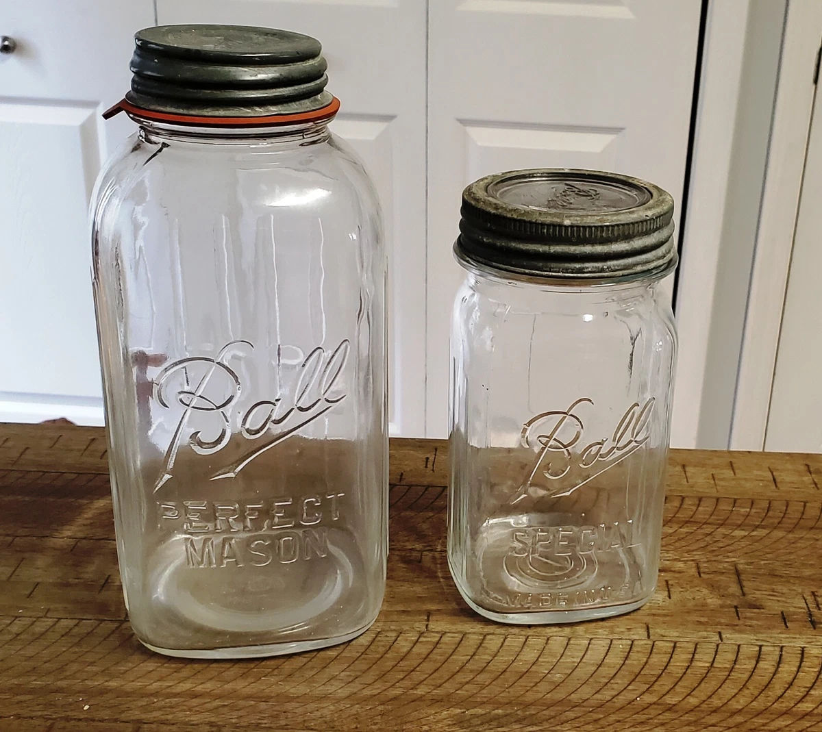 Antique Square Ribbed Lot; Half Gallon Ball Perfect Mason Jar With Zinc Lid