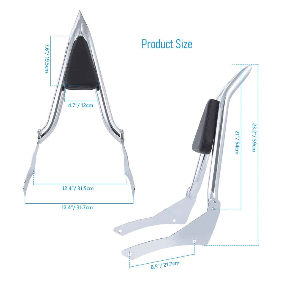 23inch Sissybar Backrest For Yamaha V Star XVS 400 650 Classic 1998-2017 2018 Foto 3 de 4